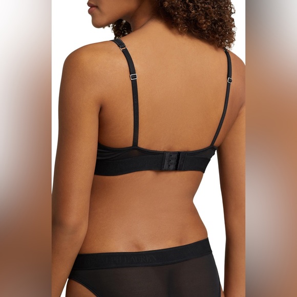 NWT Polo By Ralph Lauren Mesh  Unlined Plunge Tailored logo Bralette in onyx - Picture 5 of 8